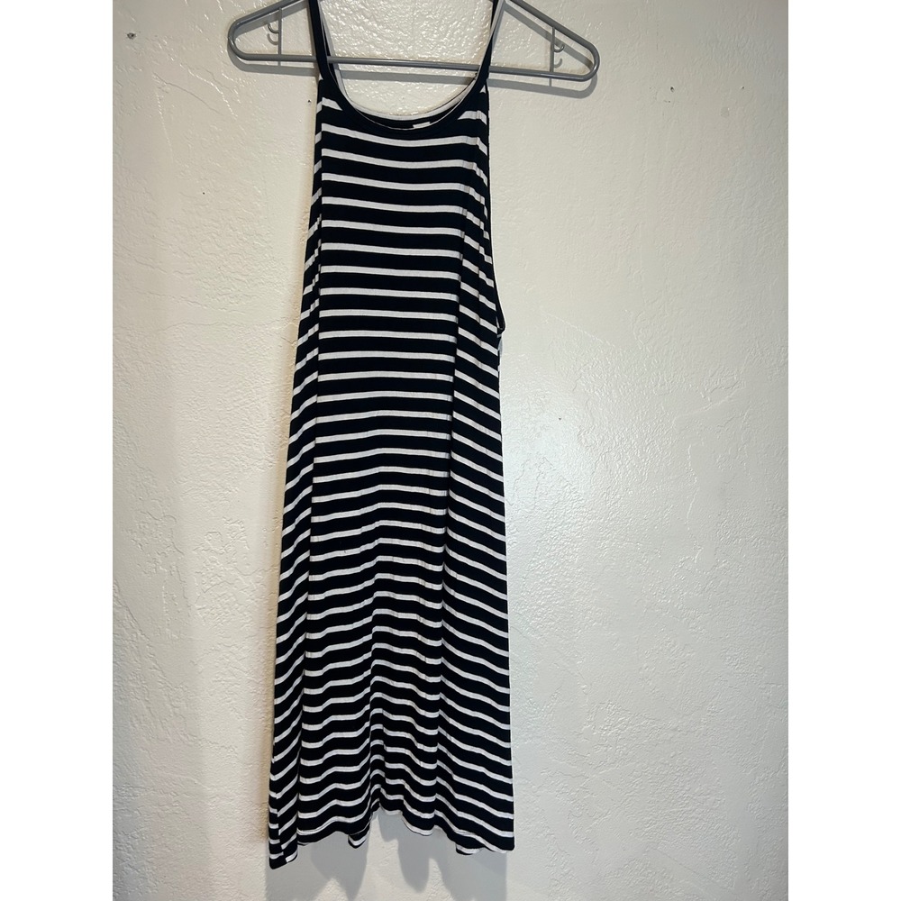 Old‎ Navy Womens XL Black White Striped High Neck Swing T-Shirt Dress Sleeveless
